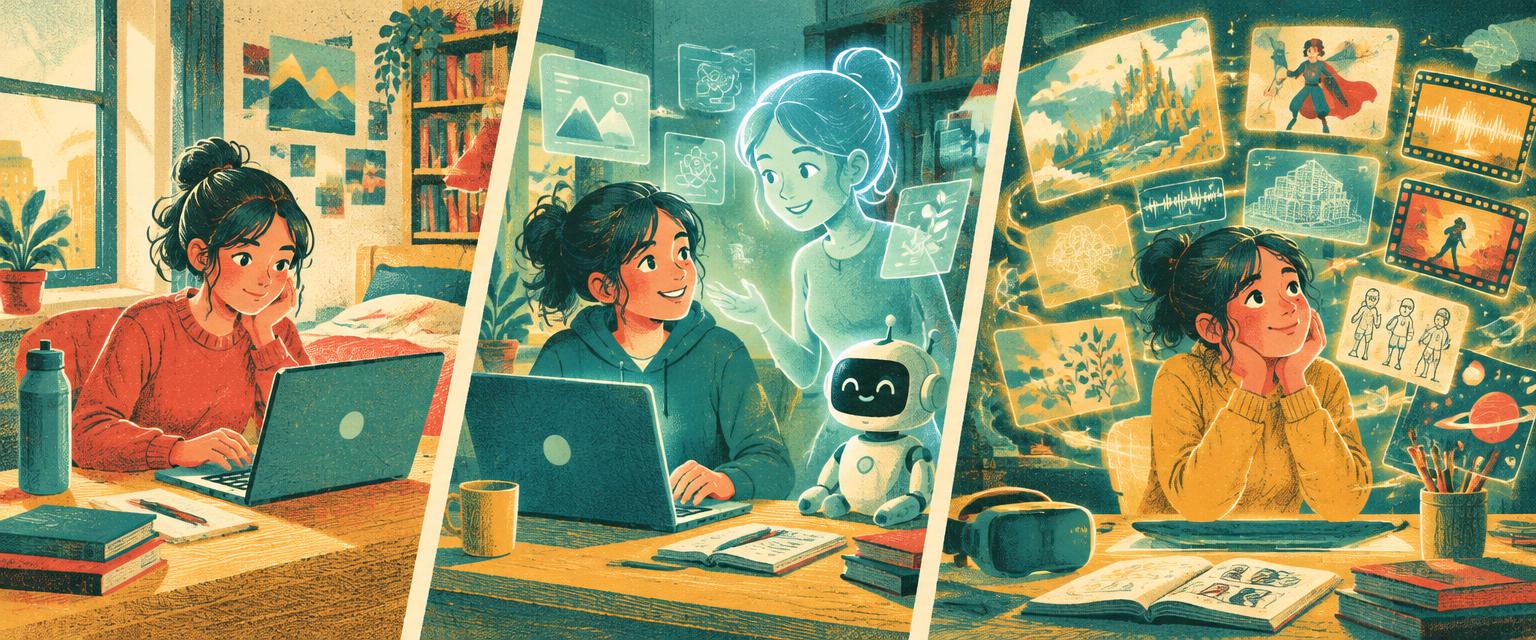 The same student working in 2025, 2035, and 2045