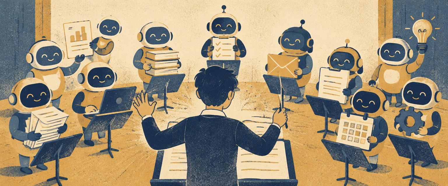 Illustration of AI agents at work